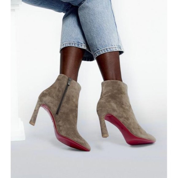 CHRISTIAN LOUBOUTIN Gray So Eleonor Velour Ankle Boots Size Eu:35 - Picture 1 of 12